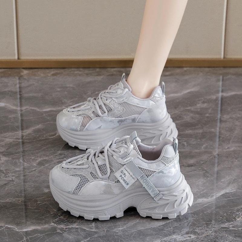 Summer mesh shoes women's breathable thin new platform dad shoes student mesh sneakers increase in height