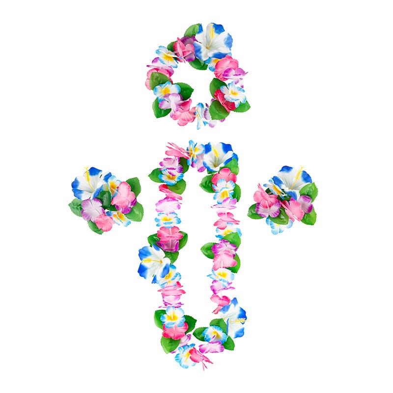 4Pcs/Set Hawaiian Flower Leis Garland Necklace Wreath Petal Headband Bracelet Beach Party Decor Wedding Dressing Accessories