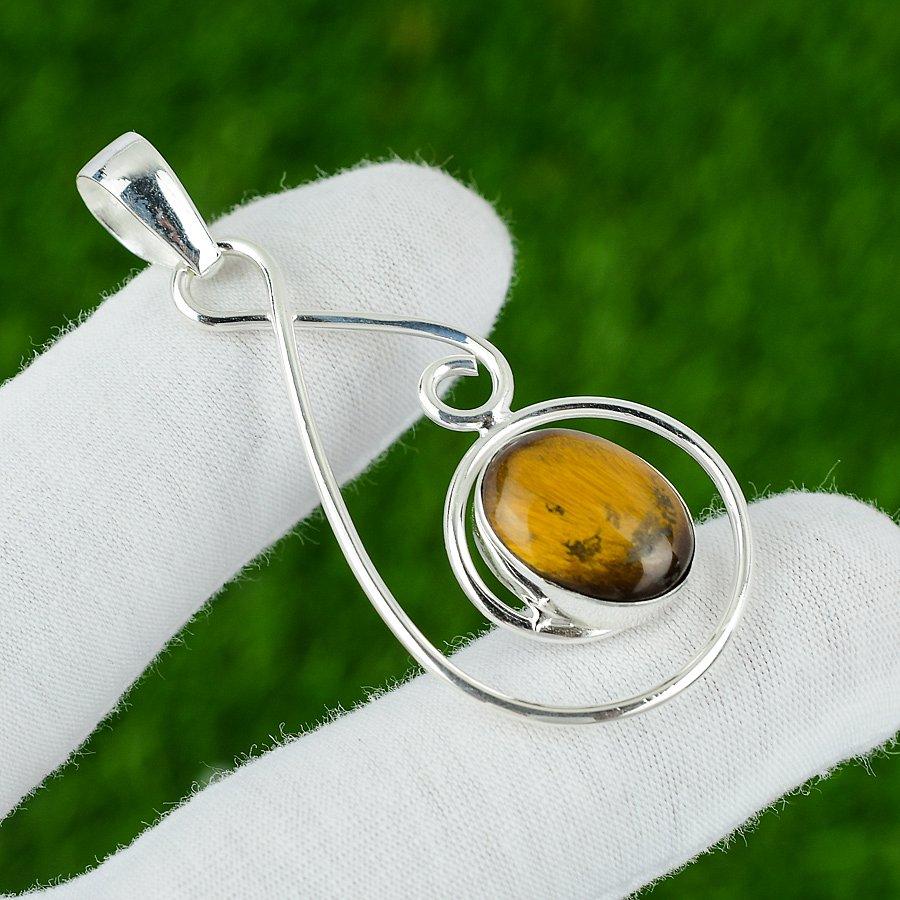 Wedding Gift For Her 925 Sterling Silver Natural Tiger Eye Gemstone Pendant