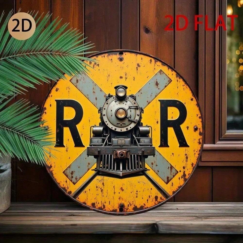 Vintage Rustic Metal Train Wall Sign 2D Flat Retro Tin Art Decor for Garage Bar Man Cave 8x12 Inch