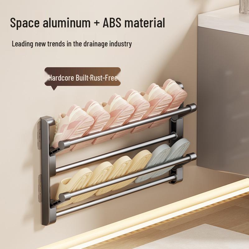 Punch-Free Wall-Mounted Bathroom Slipper and Shoe Organizer