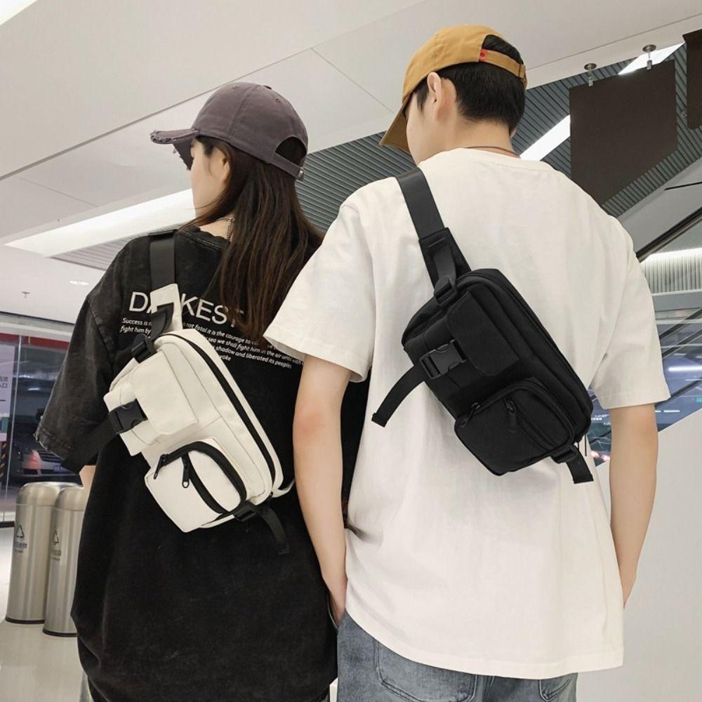 

Zipper Nylon Waist Bag Pocket Single Shoulder Bag Simple Men s Chest Bag Daily чорний