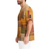 Men's Printing Short Sleeve V-neck Working Blouse Chest Pocket Carer Top