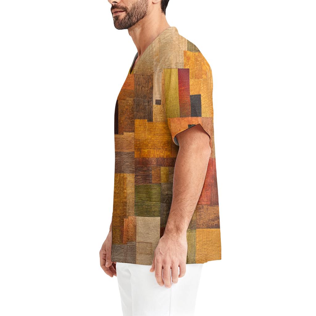Men's Printing Short Sleeve V-neck Working Blouse Chest Pocket Carer Top
