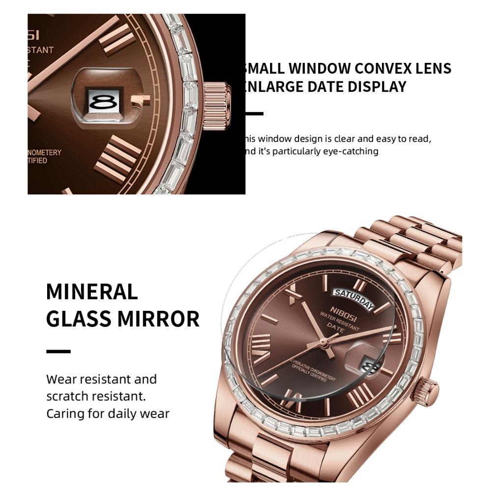 NIBOSI Fashion Men Watches Top Brand Luxury Wristwatch Day Date Miyota Quartz Watch Men Waterproof Clock