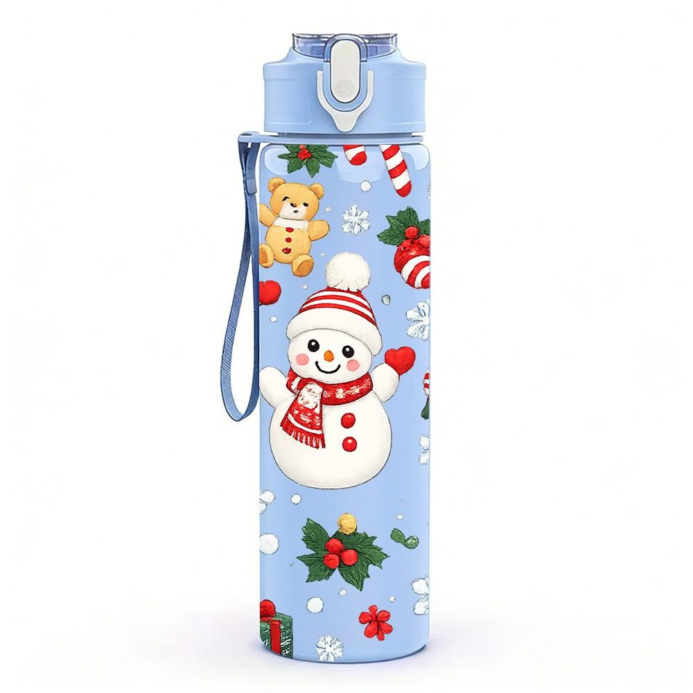 1PC Santa Gnome Snow Christmas Pattern Print 750ml Color Plastic Sports Water Bottle Leakproof Flip Straw Lid Suitable for Sports Office Home Use