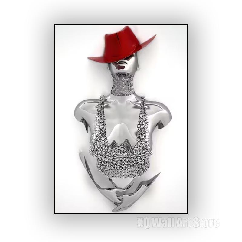 Abstract Croupier Woman With Red Hat Poster Canvas Painting Wall Art Modern Picture For Living Room Home Office Decor Frameless