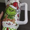 40oz 1200ML Vánoční Grinchův Tumbler s rukojetí a brčkem pro sport nebo cestování