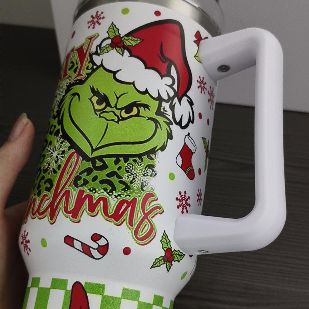 40oz 1200ML Vánoční Grinchův Tumbler s rukojetí a brčkem pro sport nebo cestování