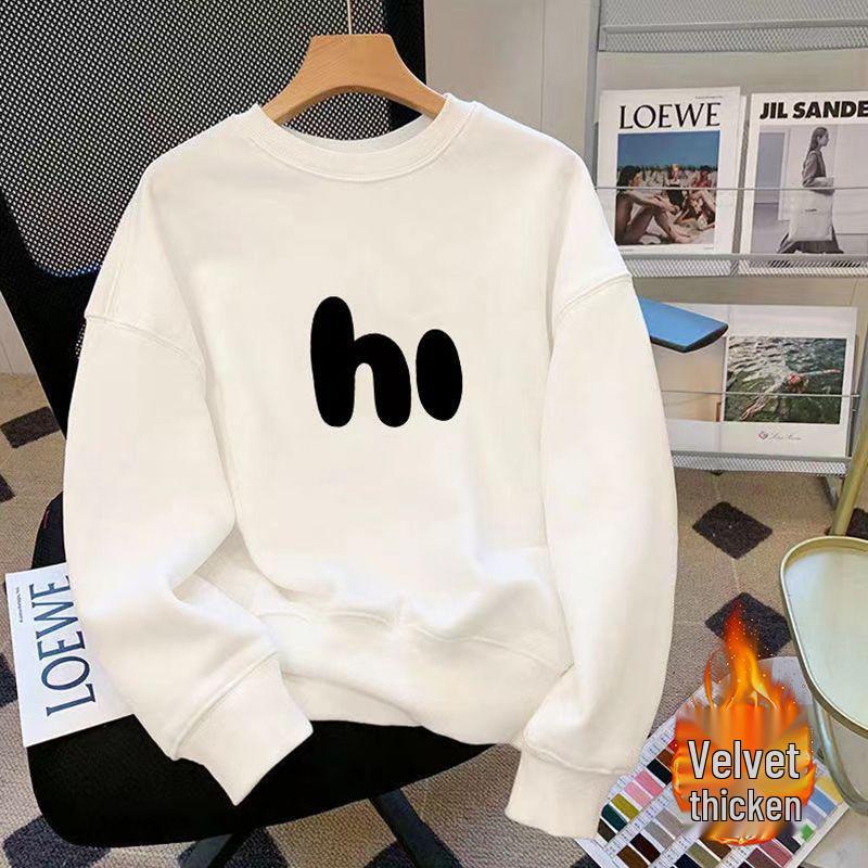 Men's Loose Fit Round Neck Hoodie - Thickened Velvet, Trendy American Style, Long Sleeve, Autumn/Winter.