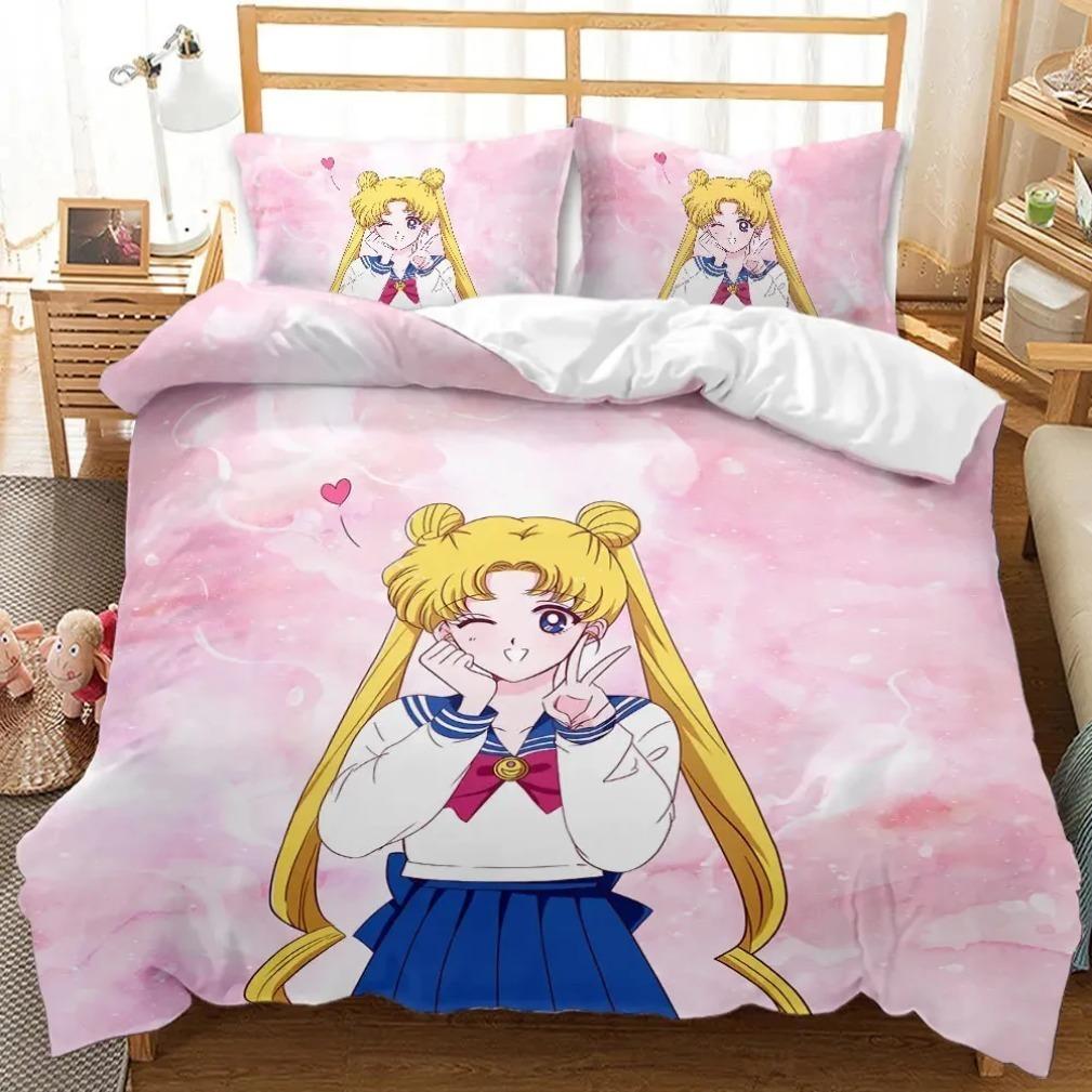 Anime S-SAILOR Girl M-MOON Bedding Set 3D Printed polyester Duvet Cover Pillowcase Girl adults 2/3piece set Single/Large Size