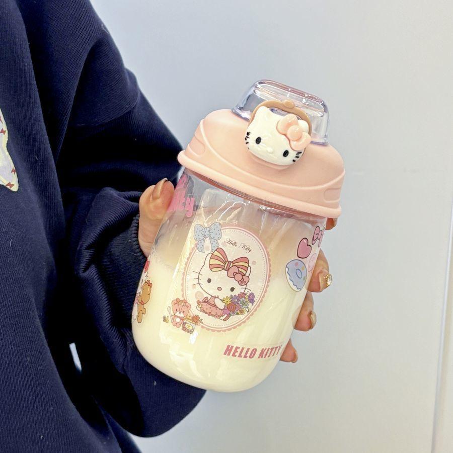Water bottle large capacity ins children's straw plastic cup high value water cup girls students portable cup cute cup