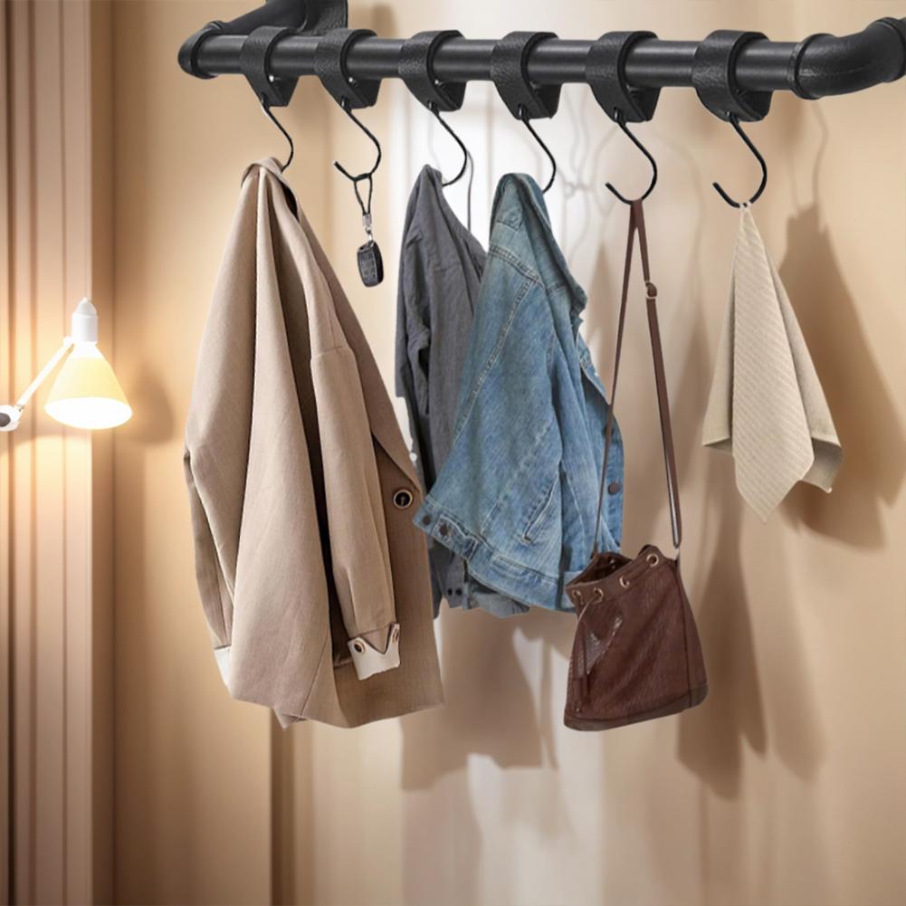 Συσκευασία 10 Μεταλλικών Γάντζων σε Σχήμα S με Δερμάτινο Κρίκο Γάντζος Παραθύρου Γάντζος Παντελονιού για Μπάνιο Υπνοδωμάτιο Σαλόνι