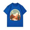 Men's 100% Cotton Crew Neck Short Sleeve T-Shirt, Retro Desert Night Cactus Mountain Print Casual Comfortable Summer Tee for Daily Wear