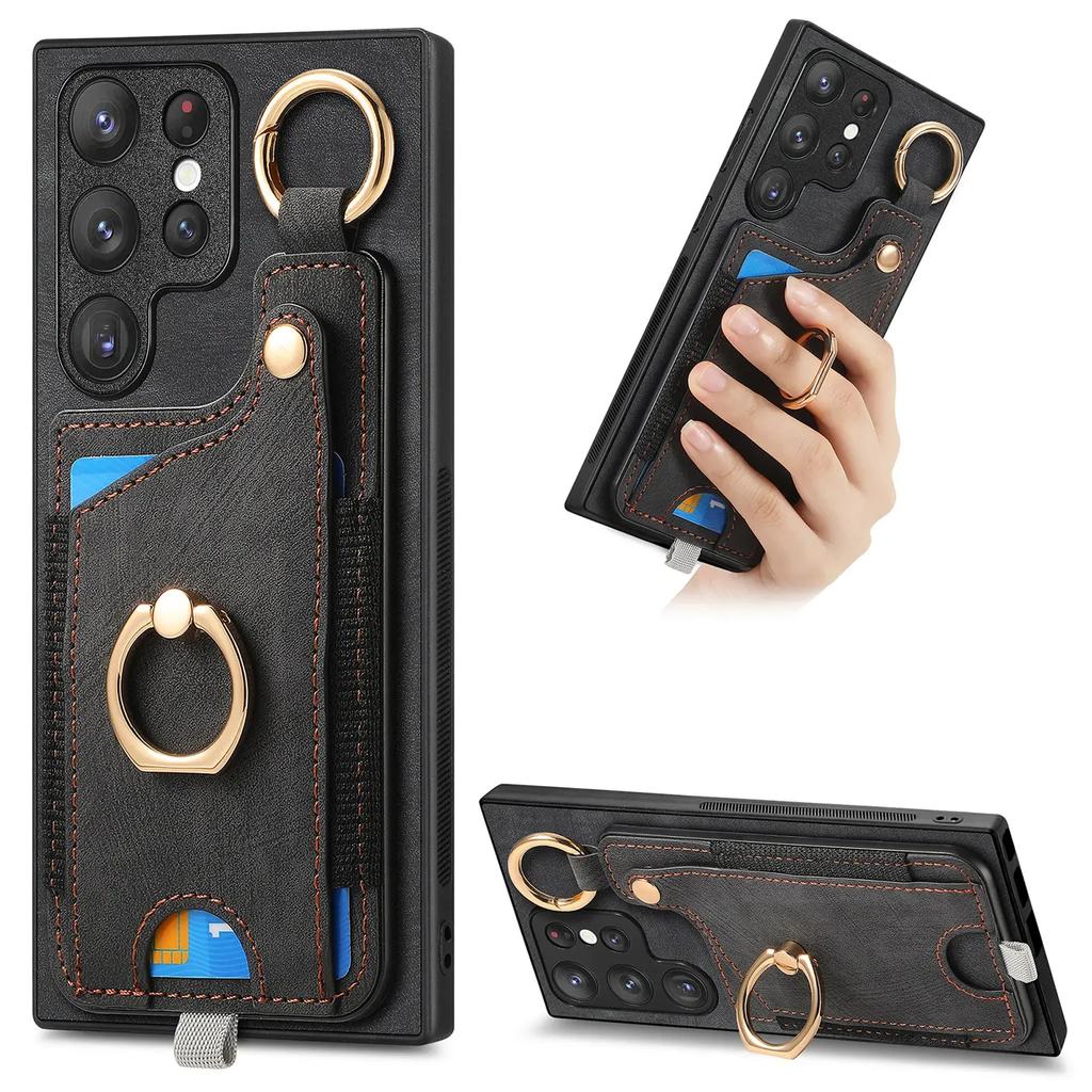 Ring Holder Cards Solt Wallet Leather Case For Samsung Galaxy S25 Ultra S24 FE S23 S22 Plus A16 A26 A56 A06 A36 A17 A07 Cover