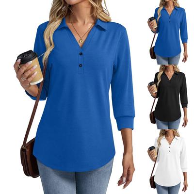 Damesmode Casual Revers Shirt met 3/4 Mouwen in Kleur Dames Topjes