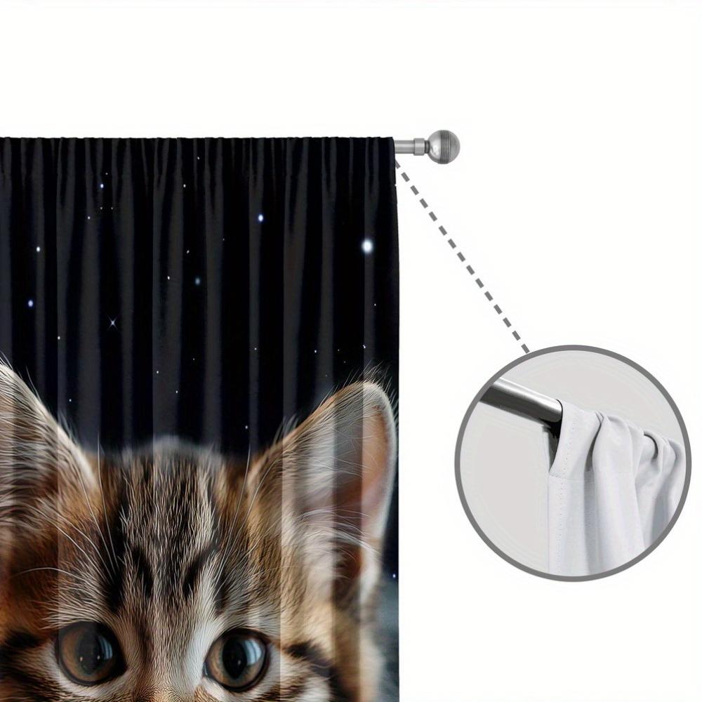 2pc Cozy cat print curtains   polyester fabric   machine washable   suitable for bedroom and living room decoration