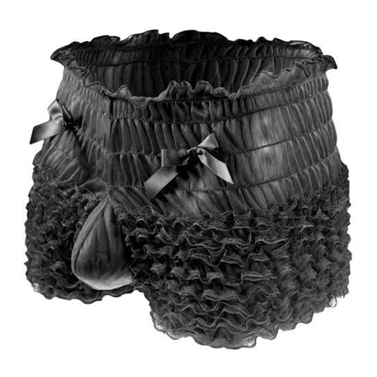 Men Sexy High Waist Underwear Mesh Lace Shorts Panties with Bowknot Decor Solid