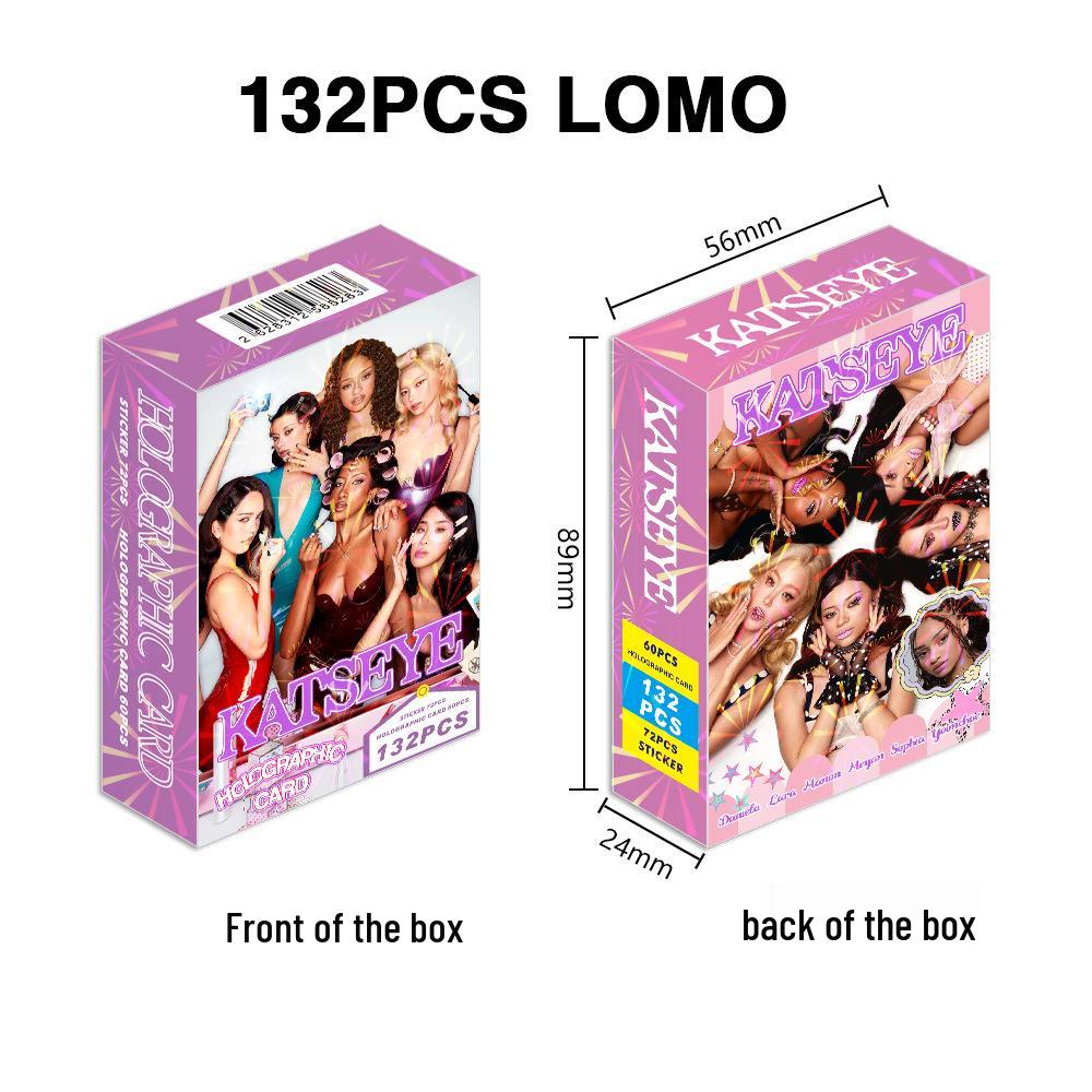 KATSEYE Promi 132-teilige Laser-Kartensammlung: Zweiseitige LOMO Lernkarten & Sticker Box pink