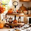 Rustic Style Ornament Set Wooden Halloween Ornaments, Retro Desktop Decorations for Home Table Tiered Decor Tray Decor, Pumpkin/Black Cat/Ghost/Bat