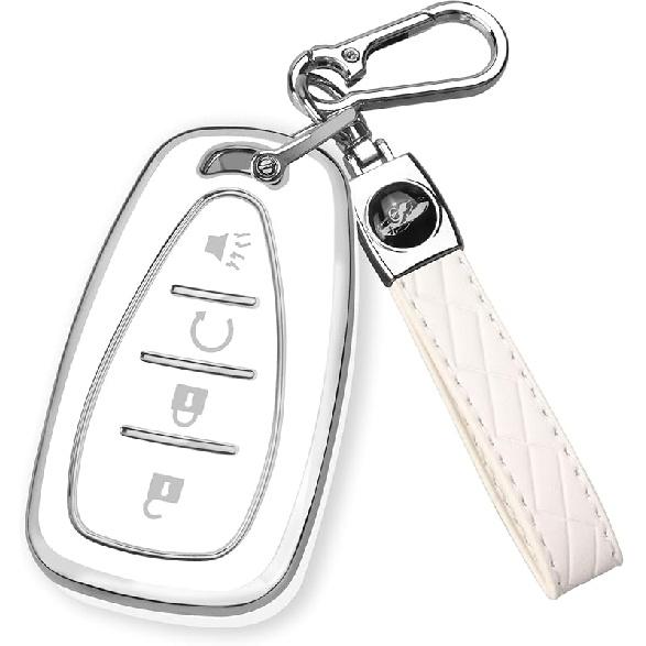 FT FUNTOR for Chevy Key Fob Cover,4 Buttons TPU Key Cover with Silver Edge,Compatible with Chevrolet Equinox Bolt Sonic Trax Blazer Trailblazer Cruze