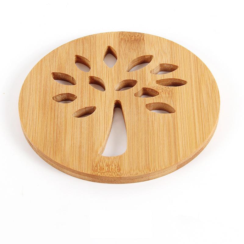 Bamboo Round Table Mat Simple Hollow Pattern Heat Resistant Pot Dish Placemats Anti-slip Protection Table Decorative