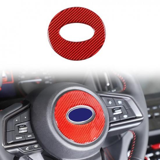 Red Soft Carbon Fiber Steering Wheel Panel Sticker For Subaru Forester -2024