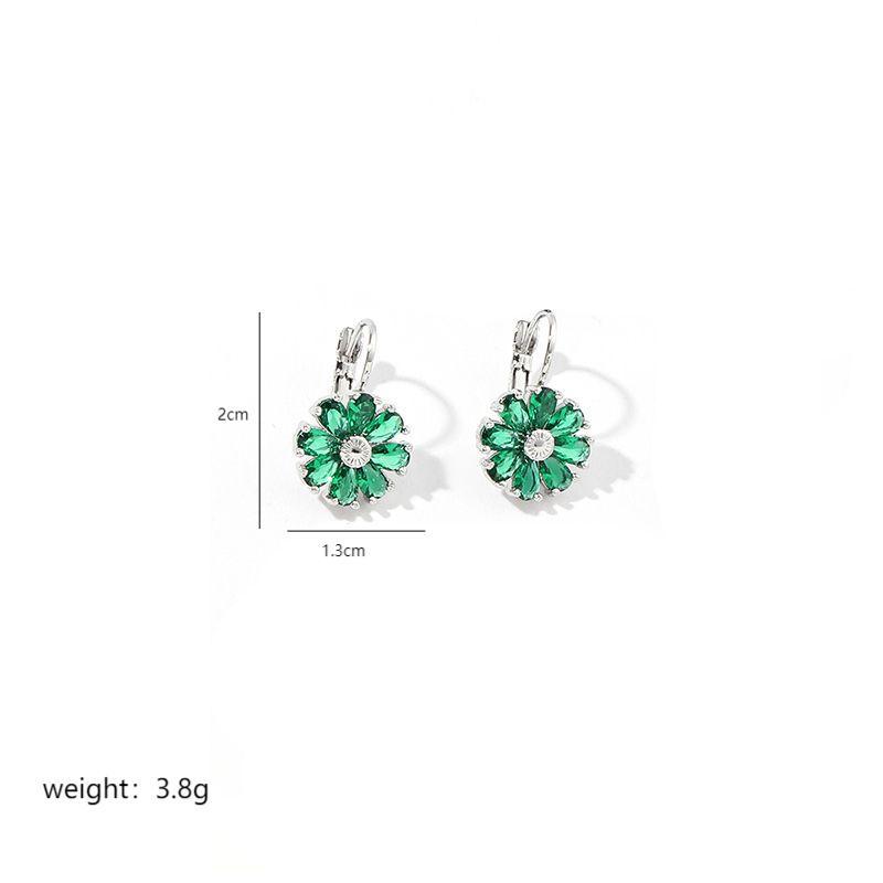 1 Pair Blue Flower CZ Zirconia Hoop Earrings for Women Girl Daily Wear Party Wedding Gift