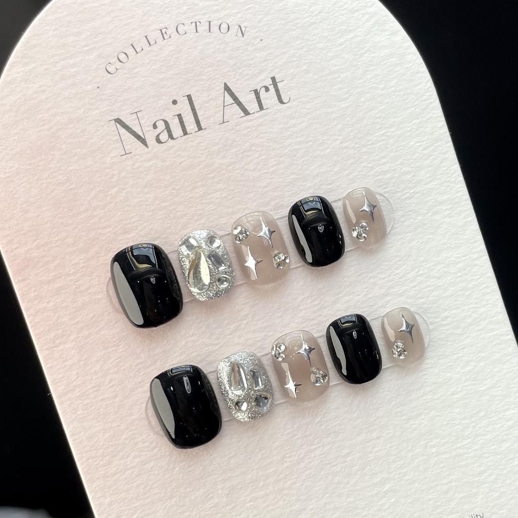 10pcs/set Purely Handmade Wearable Nails Removable Nail Art French Simple False Nails Finished Long and Short Nails