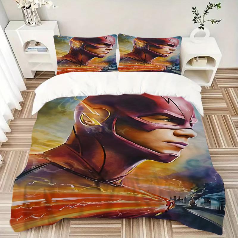 3pcs Flash Superhero Cover Set,Soft Comfortable Duvet Cover,Guest Room (1*Duvet Cover + 2*Pillowcases, Without Core) yy251024085