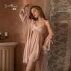 Women's Satin Faux Fur Bridal Cami with Tie Morning Robe Lounge Set