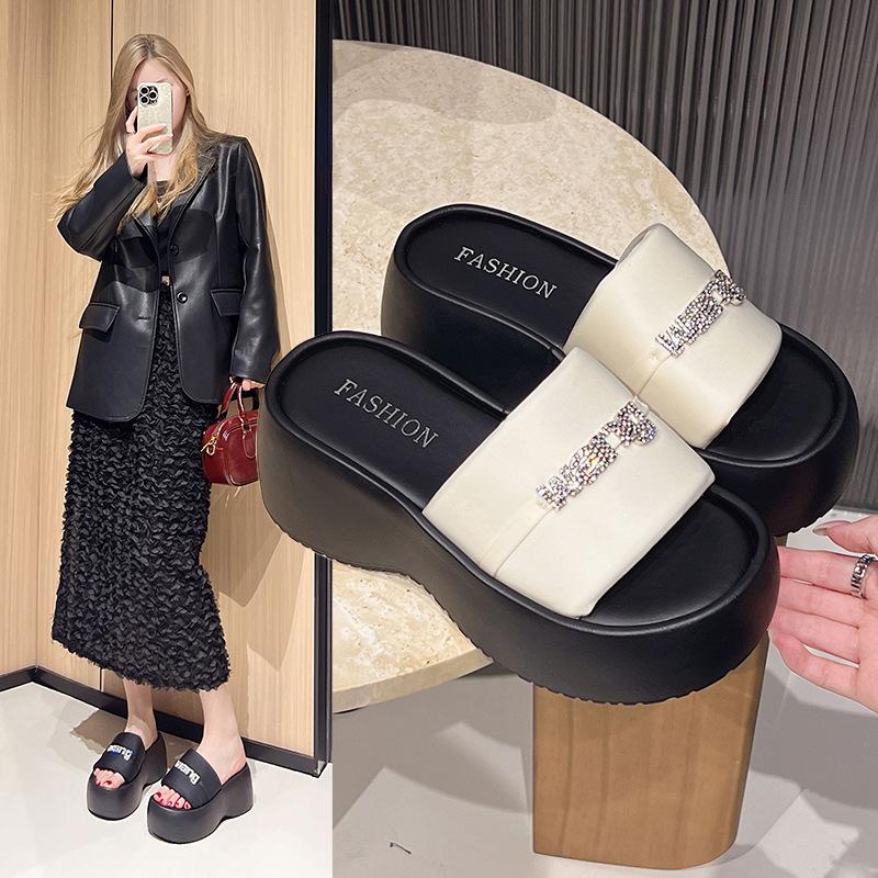 

Rhinestone word with slippers women wear bow thick heel in summer wear cool slippers women 35 чорний