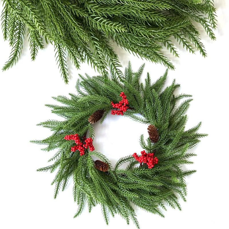 Artificial Simulation Green Plants, Pine Needles, Red Fruit Wreaths, Christmas Pinecone Decorative Storefront Pendants