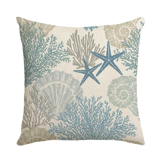 Ocean Style Pillowcase, Fade Resistant Cushion Cover, with Plants Shells Design, Pillow Case for Sofa Couch Decoration