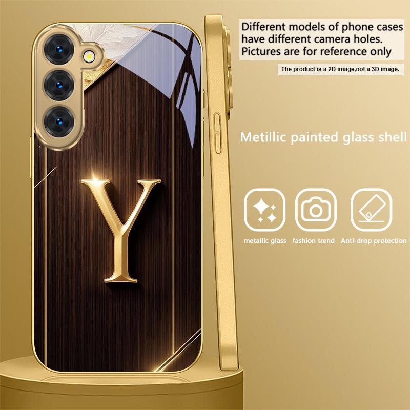 Shining and dazzling "G" For Samsung Galaxy S26 S20 FE 21 22 Ultra 23 Plus 24 Ultra 25Ultra S21+ 22Plus Golden glass phone case
