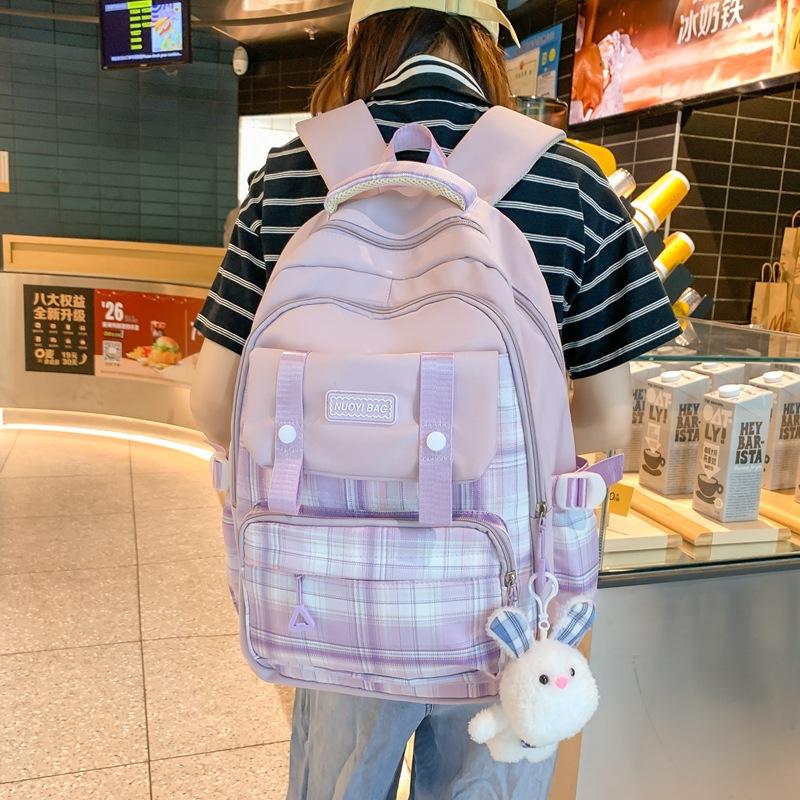 New Large-capacity Make-up Bag Trendy and Fashionable Plaid Junior High School College Student Backpack Two-piece Backpack Fashionable