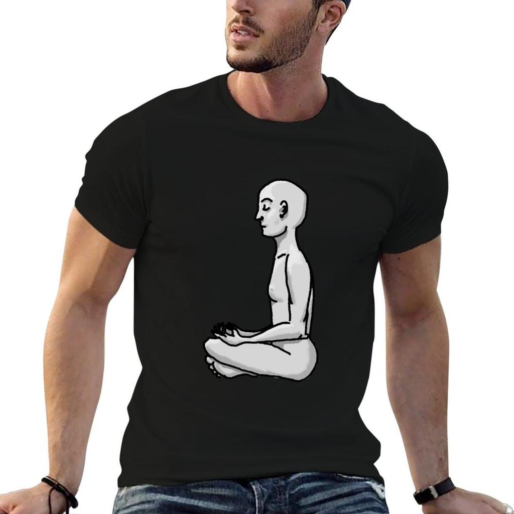 Meditating Man T-Shirt Retro Print Casual Top