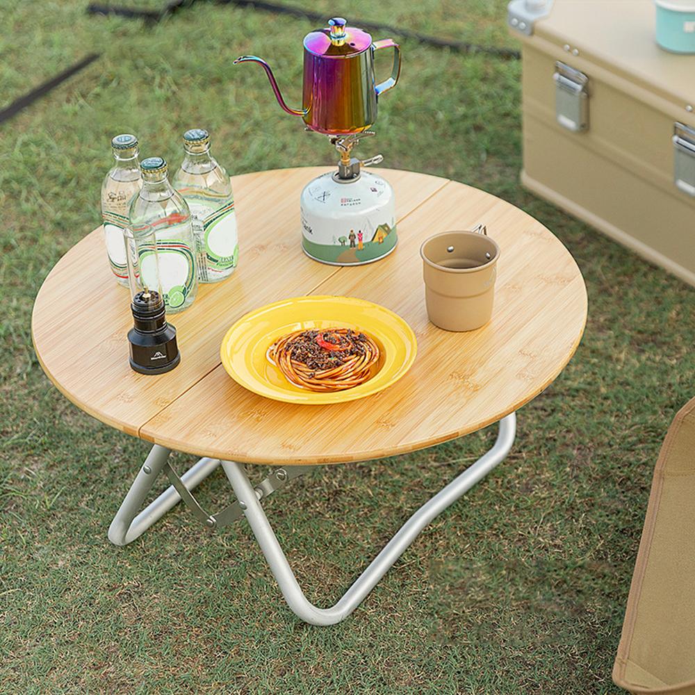 Outdoor Aluminum Alloy Folding Table Portable Round Table Camping Picnic Self-Driving Travel Bamboo Round Table