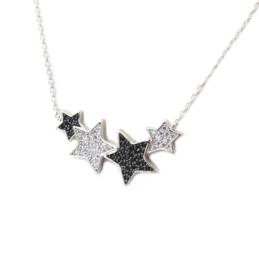 Les Trésors De Lily [P5044] - Silver Necklace 'Star' Black White Silver (rhodium Plated)