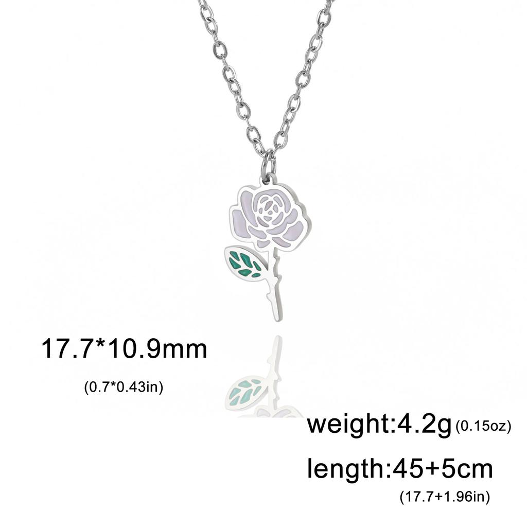 12 Birth Months Flower Necklace Stainless Steel White Green Enamel Daisy Rose Cosmos Pendant Neck Chains Birthday Gift
