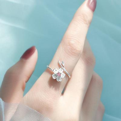 Cherry Blossom Open Ring Women's Flower-shaped Peach Blossom Tail Fashion Index Finger Ring Casual Daily Hand Jewelry