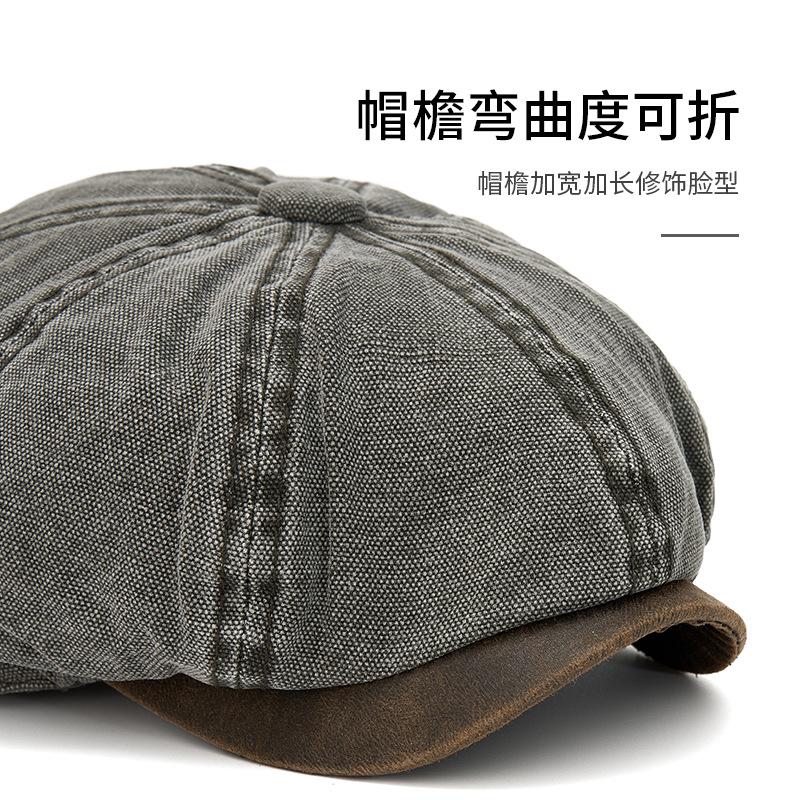 British contrasting newsboy hat men's spring and summer washed denim octagonal hat retro women's painter beret