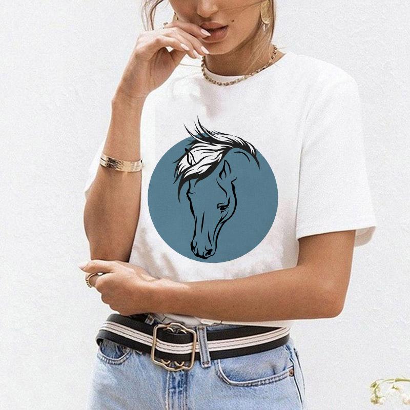 Women T Shirt 2025 Fashion Horse Graphics Harajuku Print Ladies Tee Tops O-Neck Short Sleeve Casual Tee Shirt Femme Dropshipping