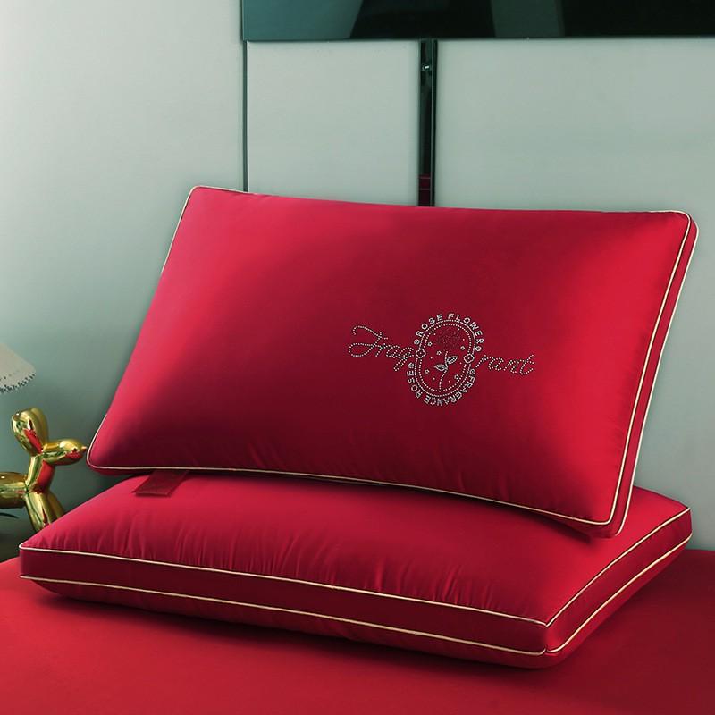 Cotton Wedding Pillow Bedding Comfort Support Neck Shoulder Long Rectangle 48x74cm Red