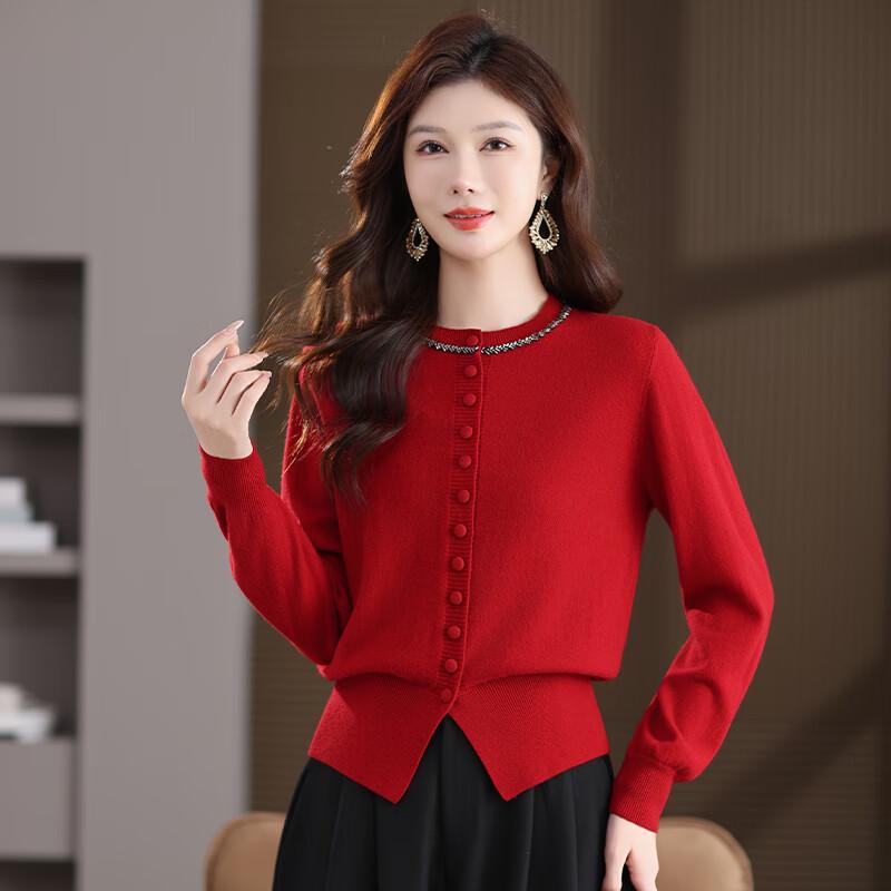 Fengmao Women's Pure Wool Knit Cardigan Sweater
