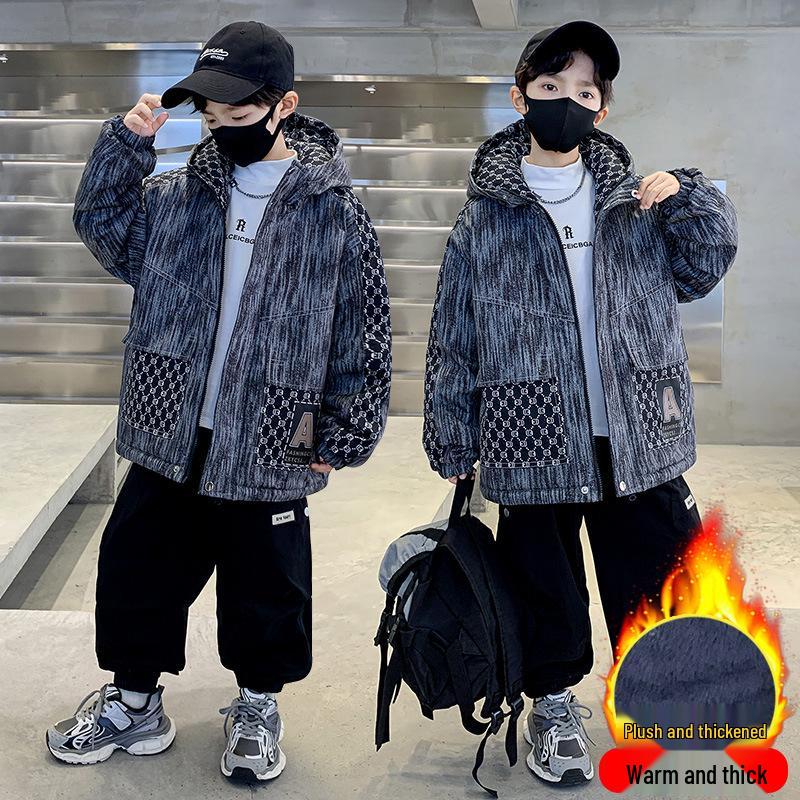 

Куртка с капюшоном на флисовой подкладке для мальчиков - Мода Осень/Зима 2025 для подростков 170 cm серый