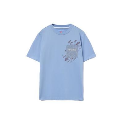 Li Ning Sports Basketball Series Air Mountain Base Element Pocket Embroidered Round Neck Short Sleeve T-Shirt Men Tops Embroidered-Blue AHSR907-3