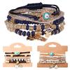6Pcs/Set Women Bracelet Bohemia Style Elastic Rope Beads Bracelet with Palm Charm Adjustable Length Multi-layer Stackable Bracelets