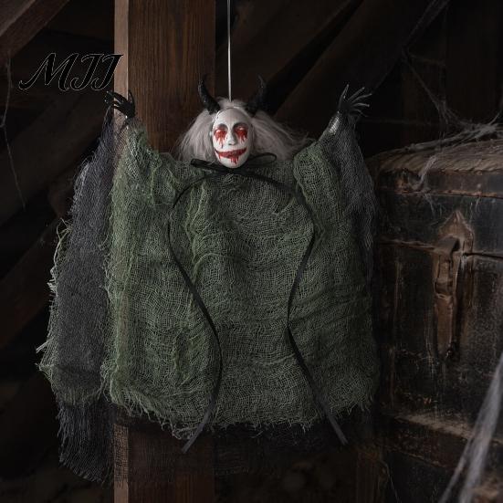Vintage Style Holiday Accents Halloween Hanging Ghost Decoration, Spooky Scary Gauze Outdoor Porch Eaves Decor for Haunted House, Indoor Party Themed