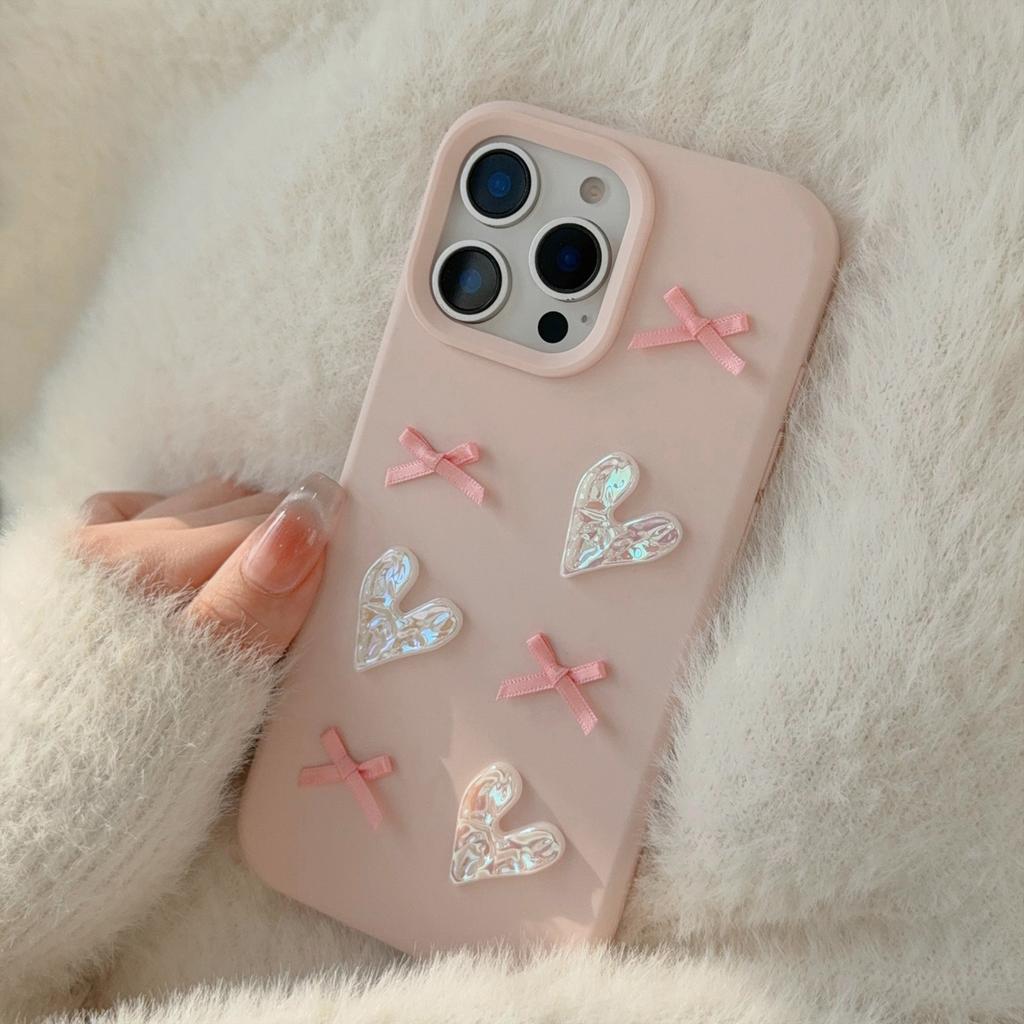 Three dimensional Suitable 15promax Apple 16 Mobile Phone Case Iphone17 Pink Love Bow 1311 Soft
